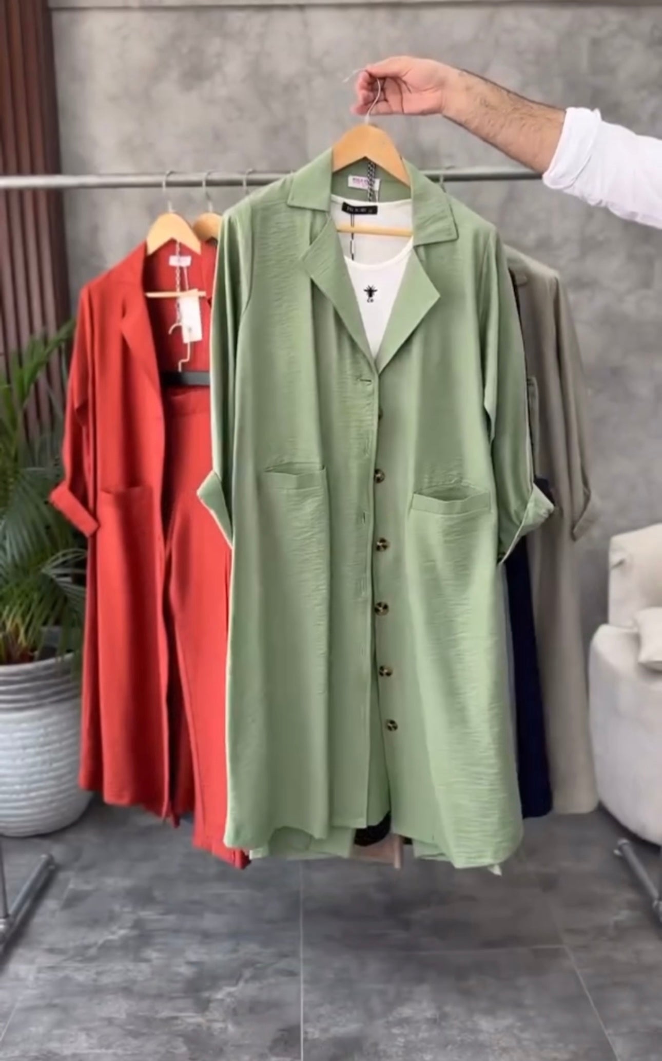 Women Coat Style Long Shirt & Trouser Set