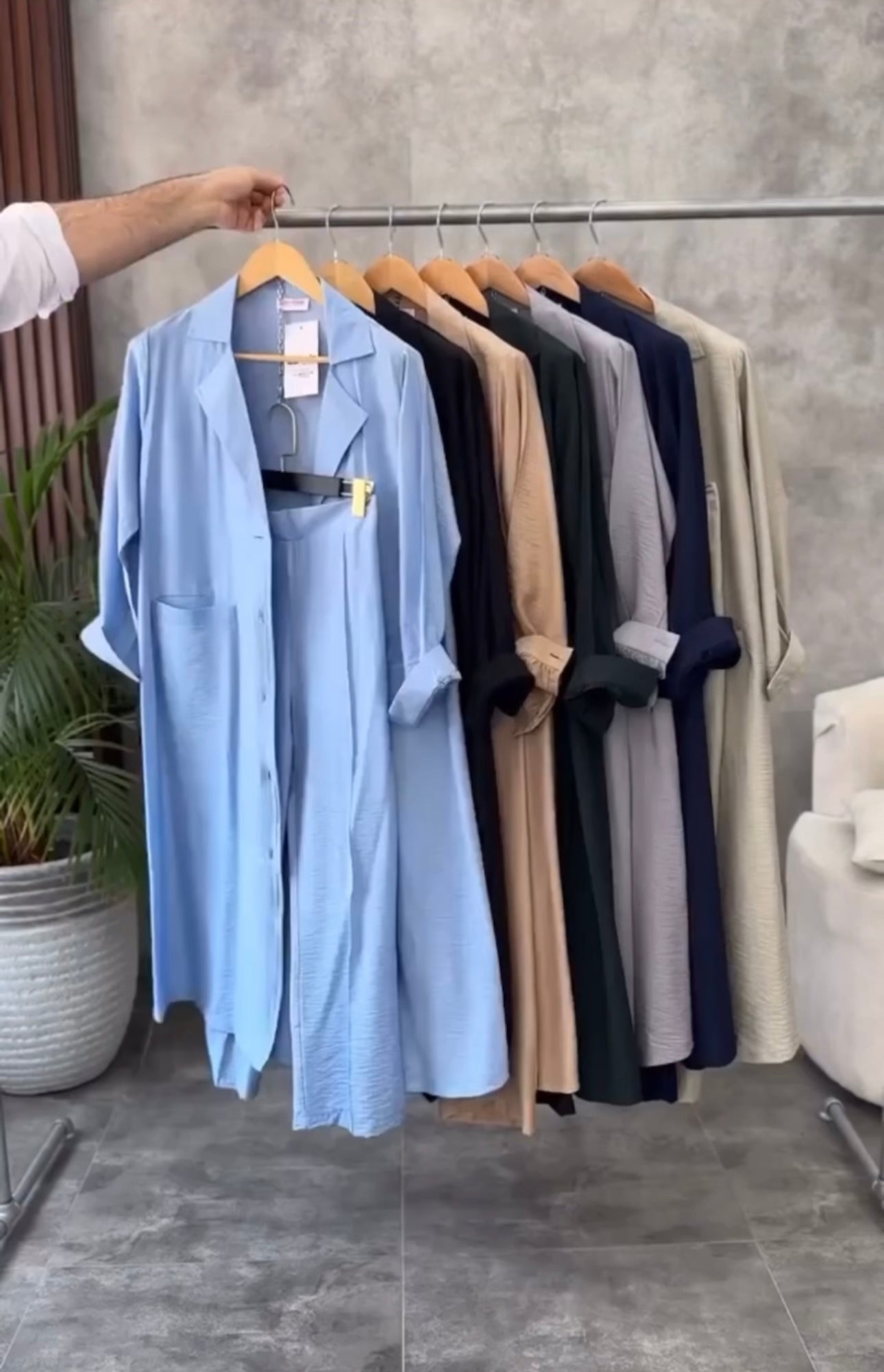 Women Coat Style Long Shirt & Trouser Set