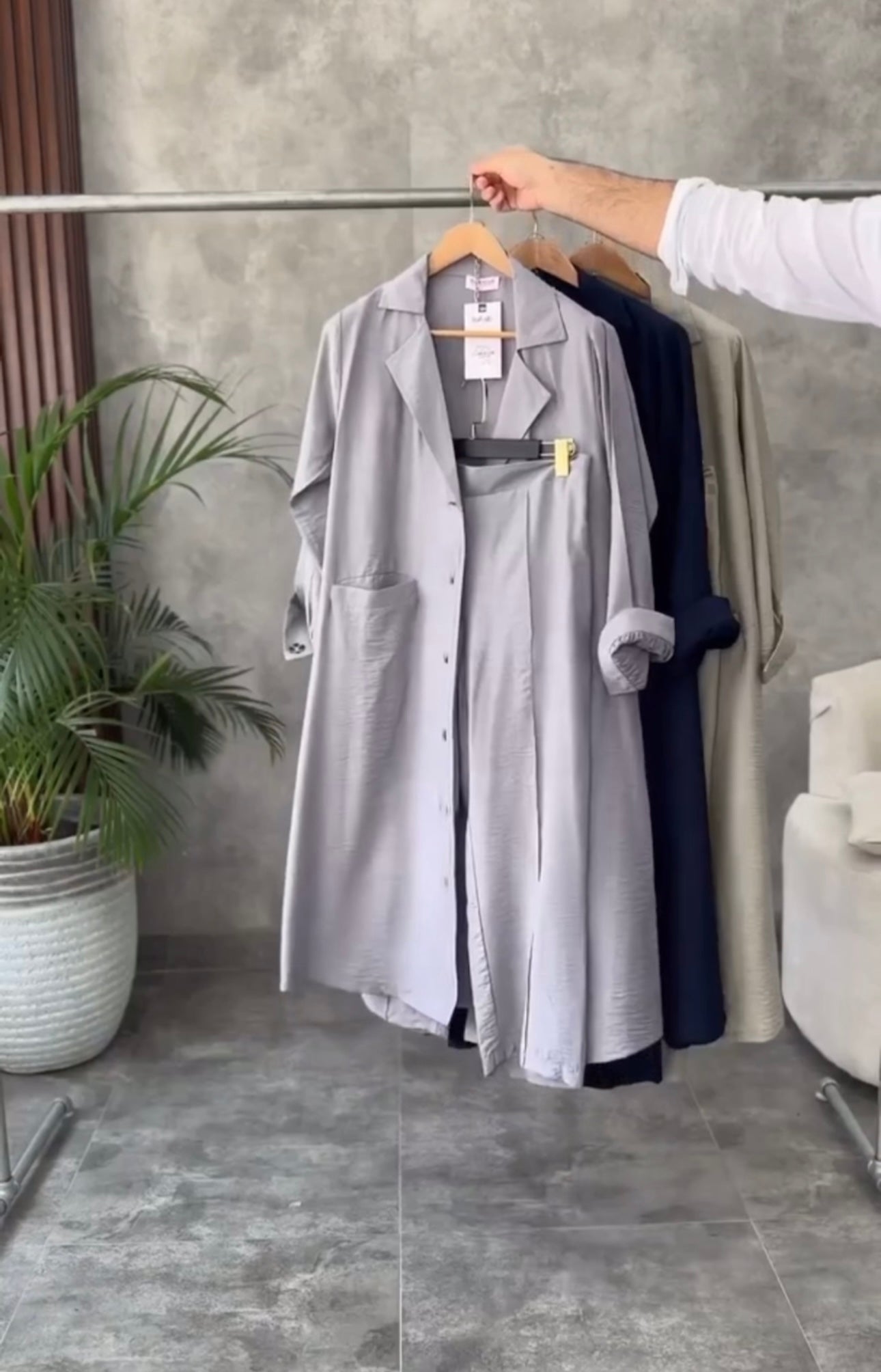 Women Coat Style Long Shirt & Trouser Set