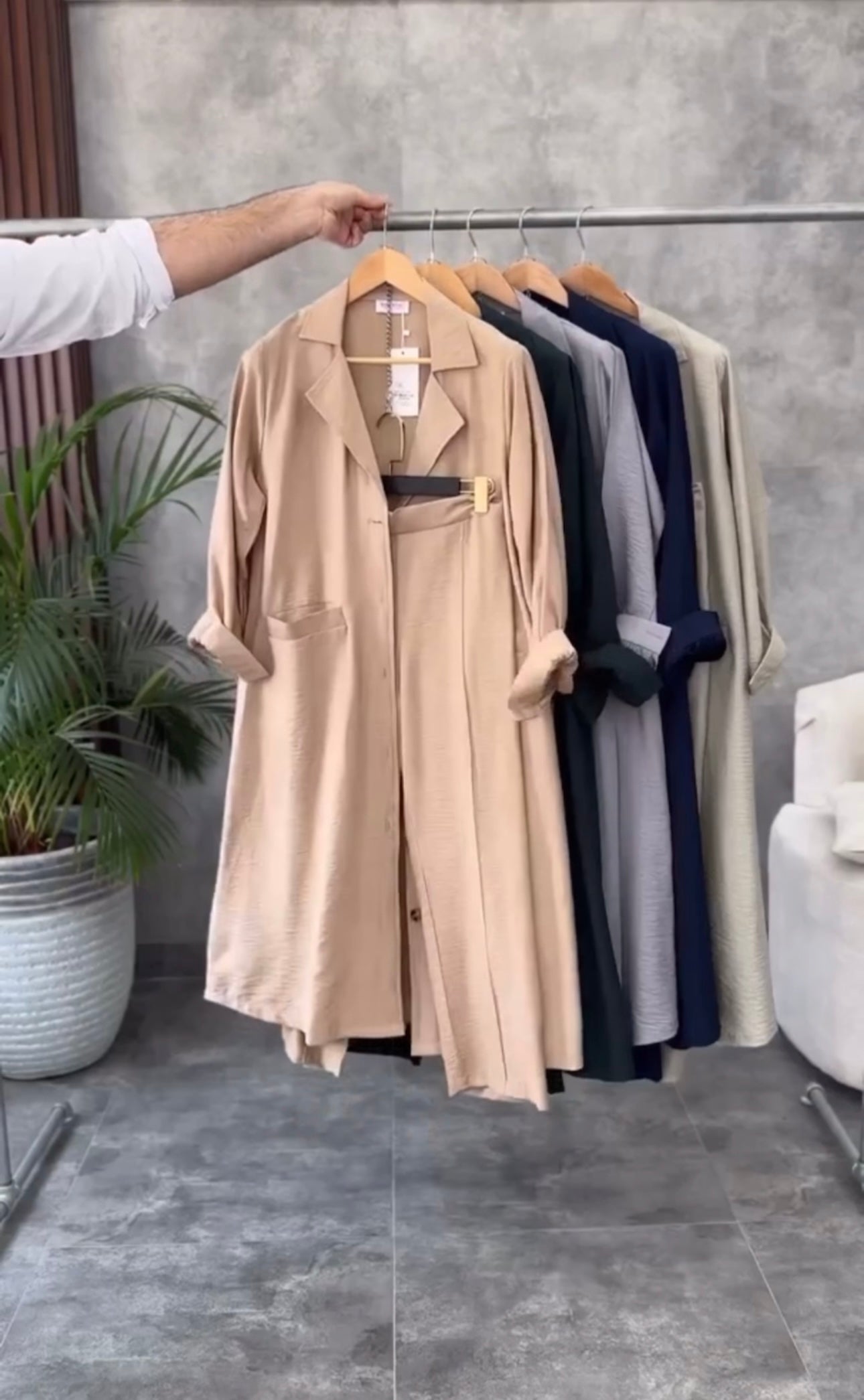 Women Coat Style Long Shirt & Trouser Set