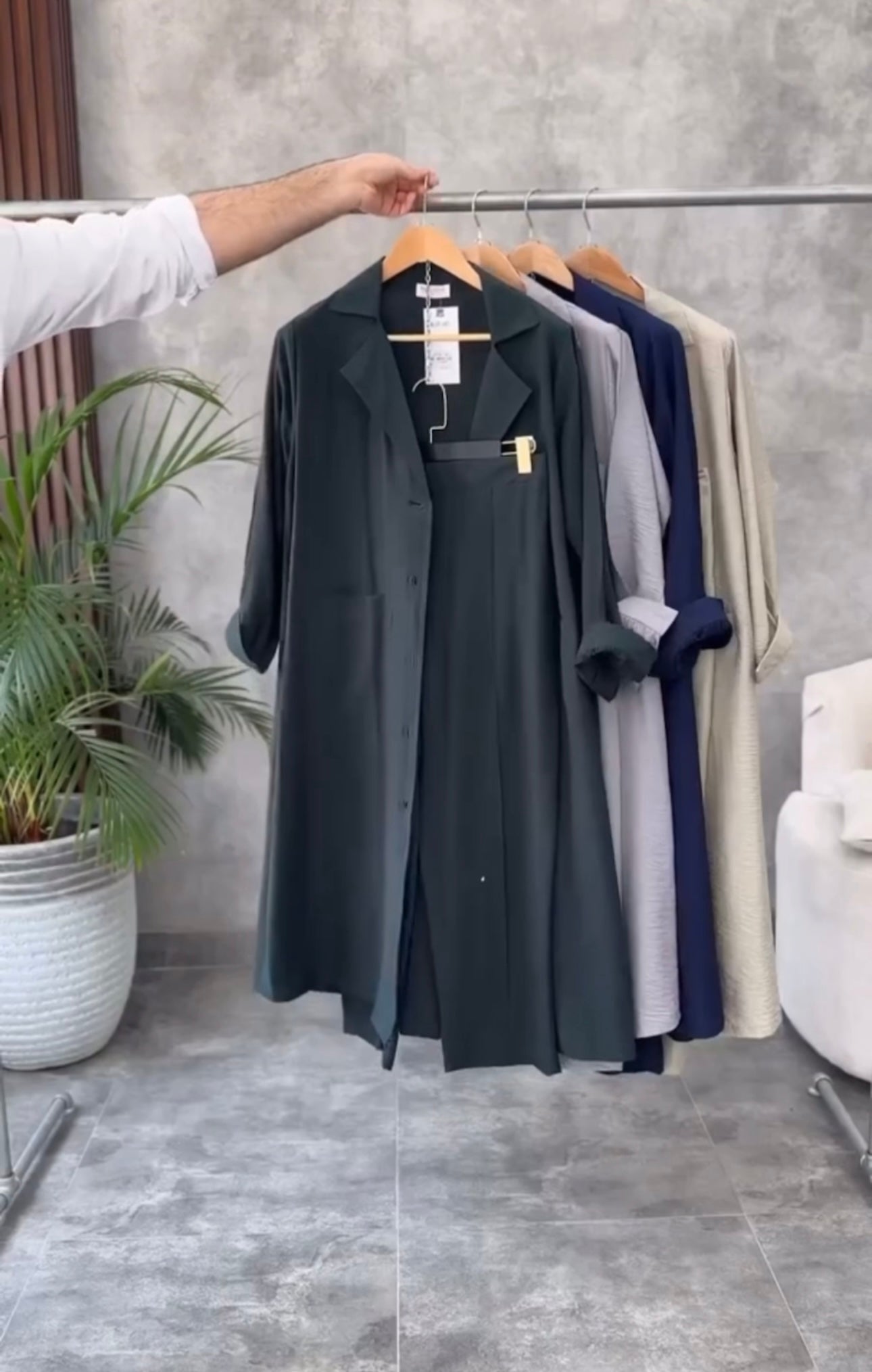 Women Coat Style Long Shirt & Trouser Set