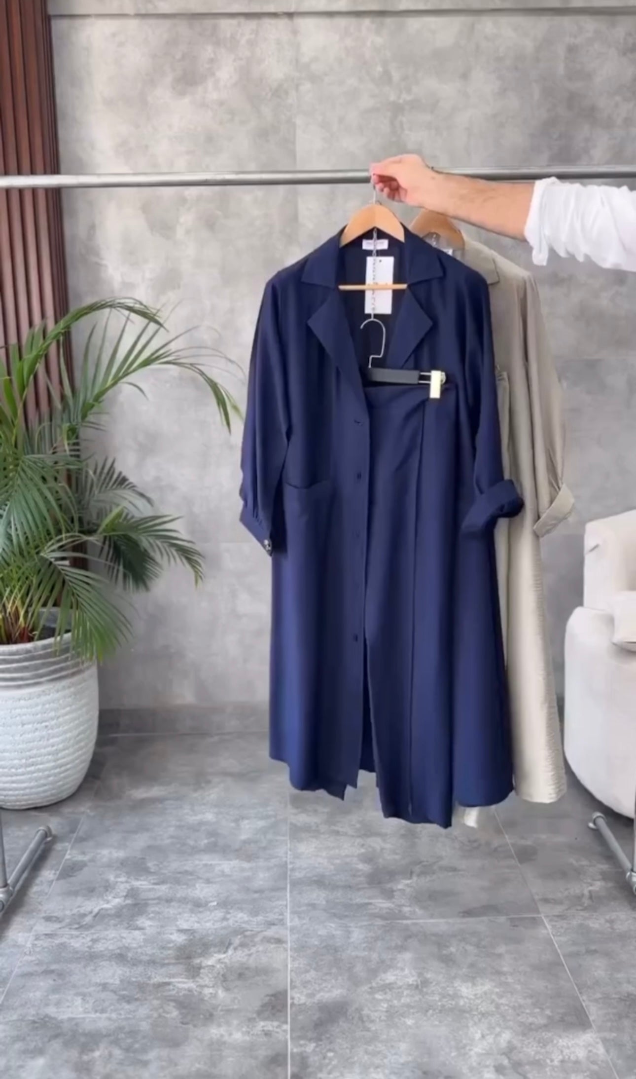 Women Coat Style Long Shirt & Trouser Set