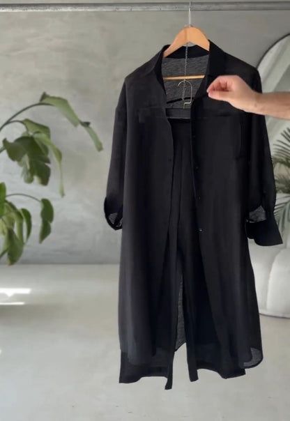 Women's Rich Linen Long Shirt & Plazo Set